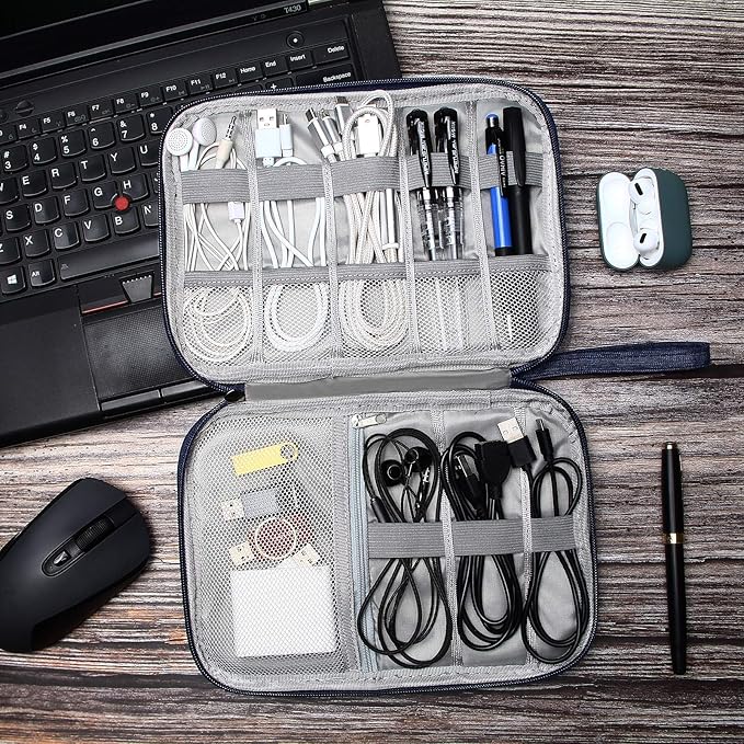 SELLYFELLY Travel Electronics Organizer Portable Cable Organizer Bag for Storage Electronic Accessories Case for Cord,Phone,Charger,Flash Drive (Navy Blue)