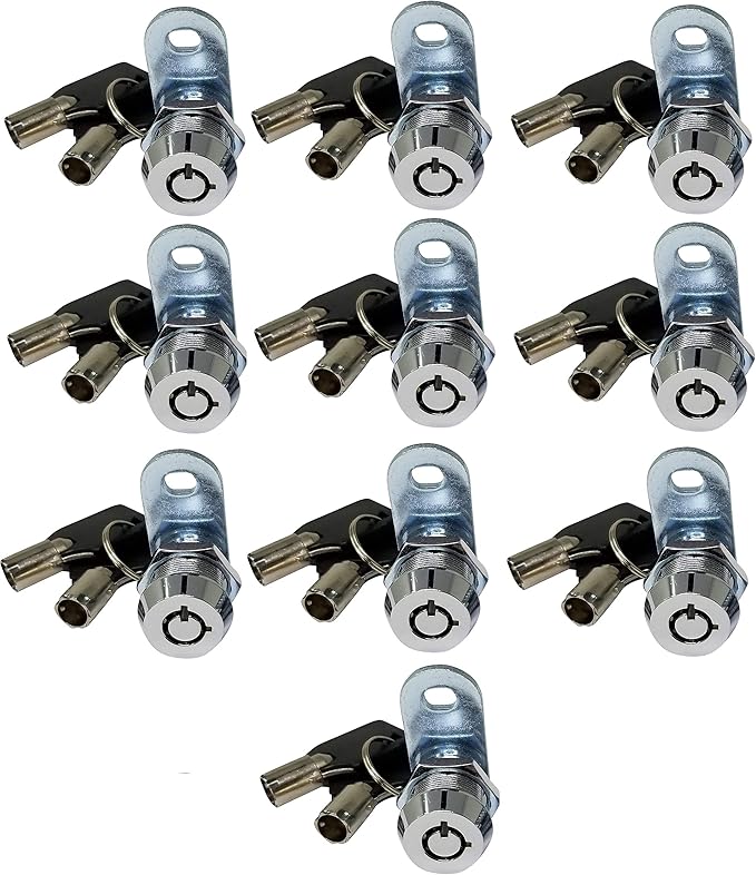 Admiral Locks Tubular Cam Lock, Keyed Alike Removable Key RV Compartment Storage Lock Cabinet Locks (Chrome Pack of. 10, 5/8" 90°)