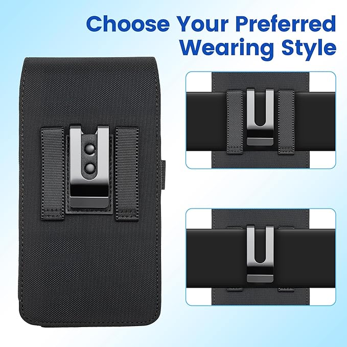 Mopaclle Nylon Cell Phone Holster for Belt, Compatible with iPhone 17 Pro Max/Air,iPhone 16 Pro Max,15 Pro Max, Galaxy S25 Plus, S24 Plus – Fits with Case On, Ideal Belt Holder for Technicians