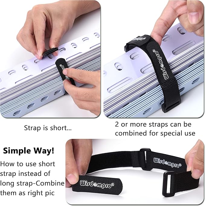 20 Pack (8 12 18 24 Inches) Hook and Loop Reusable Fastening Cable Tie Down Straps by Wisdompro - Reusable, Durable Functional Ties to Keep Your Home, Office, Workspace from Tangled Messes of Cords