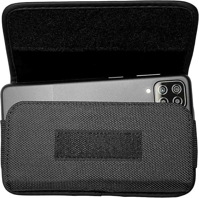 Nylon Cellphone Holster for Samsung Galaxy A32 A33 A53 A54, S22+, S23 FE, iPhone 11 Pro Max, XS Max, TCL ION X ION V - Horizontal Case Canvas Waist Carrying Pouch with Belt Clip/Loops, Black