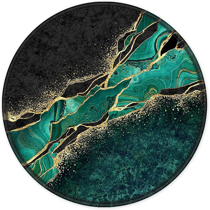 ITNRSIIET Round Mouse Pad with Stitched Edge Premium-Textured Waterproof Non-Slip Rubber Base Desktop Protection Mat Diameter 8.7 inches, Green Marble Gold