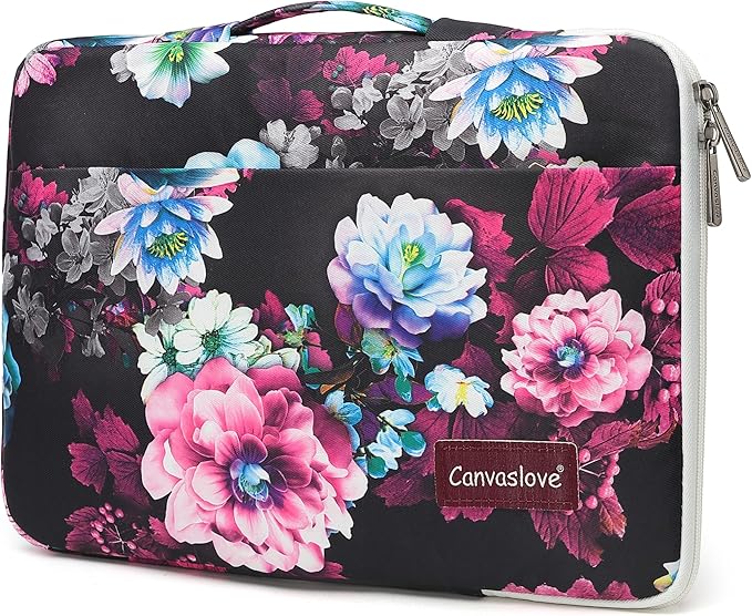 Canvaslove Floral Laptop Sleeve Case, Cushioned with Handle and Pocket for 16 inch Laptop (Purple Lotus)