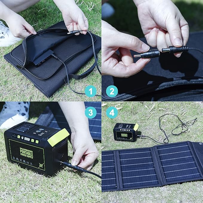 MARBERO Portable Solar Panel 30W Solar Panel Charger 23% High Efficiency Foldable Solar Panels QC3.0 USB & DC Port Compatible with Cell Phone Ipad Laptop IP65 Waterproof for Camping Outdoor Cloudy
