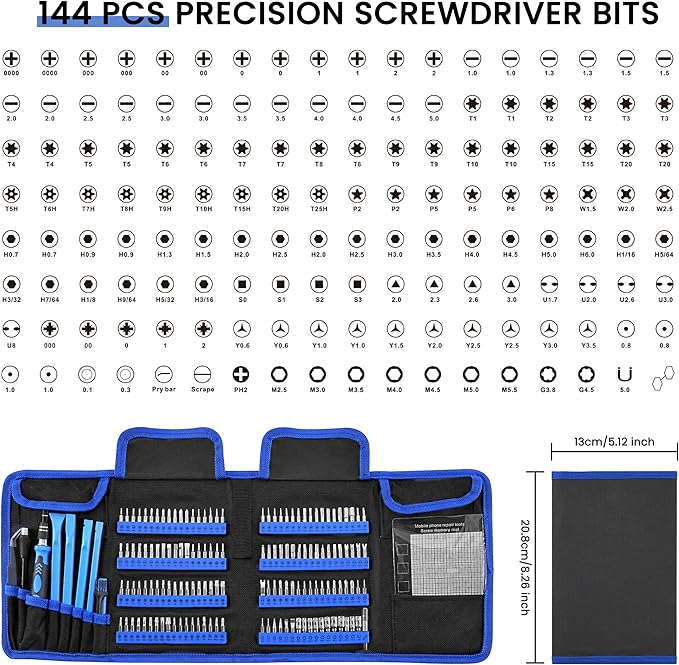 Precision Screwdriver Set, 168 Pcs Small Screwdriver Set with Ergonomic & Retractable Handle, Flexible Shaft, Strong Magnetic Design for iPhone, MacBook, Laptop, PC, Game Console