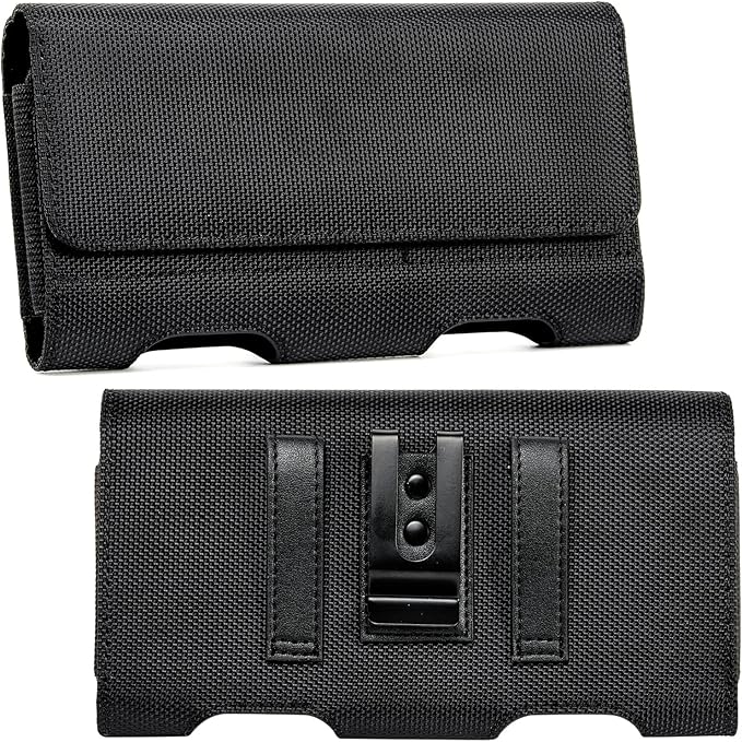 BECPLT Nylon Belt Holster Case for iPhone 12-16 Pro & Galaxy S20-S24 - Cell Phone Pouch with Clip - Black