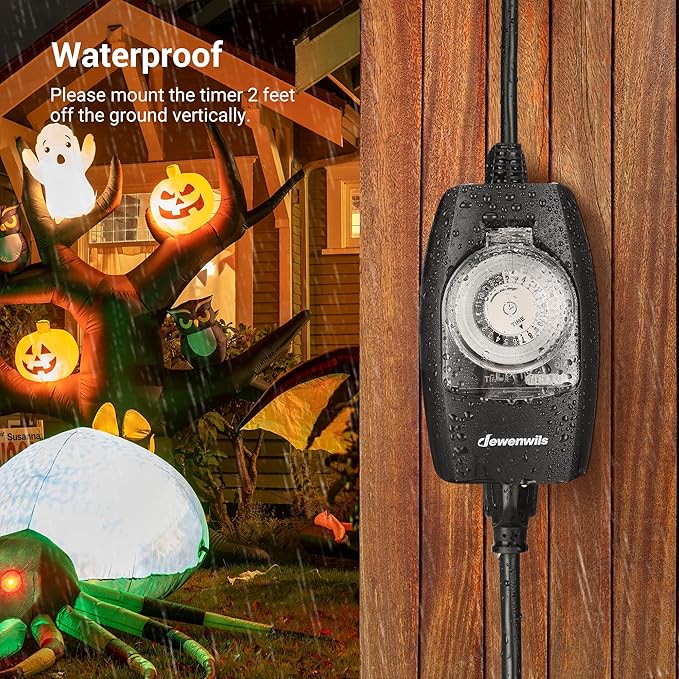 DEWENWILS Outdoor Light Timer Waterproof, 24-Hour Programmable Plug in Timer for Electrical Outlets, Holiday Decorations, String Light,13A 1/2 HP, UL Listed