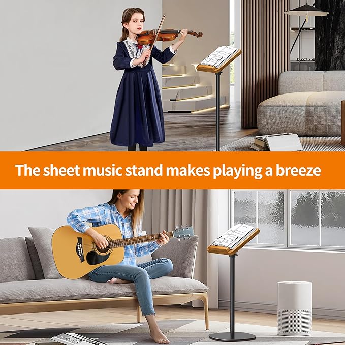 NAMON Floor Book Stand for Reading, 100% Solid Wood, Height Adjustable from 16.5" to 51", Floor Reading Stand with Page Clip for Cookbooks, Sheet Music, Projector (Without T-Shaped)