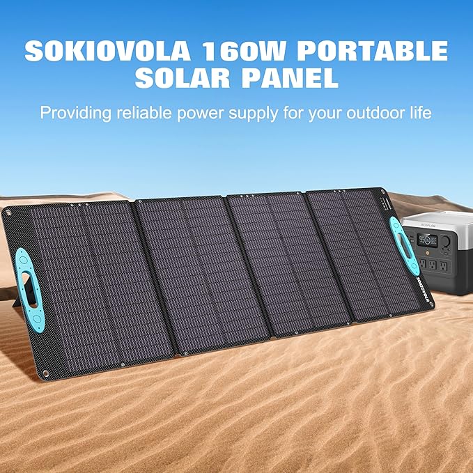 N-Type 16BB 160W 18V Portable Solar Panels for Power Station,25% High Conversion Efficiency ETFE Foldable Solar Panel Charger with Adjustable Kickstand Solar Panel for Camping Outdoor RV