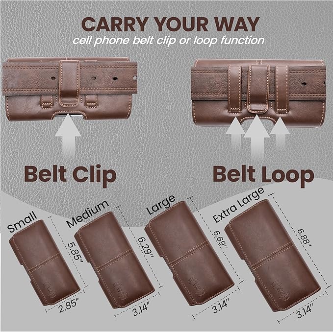 Phone Holster for Men & Women, Horizontal Cell Phone Case, Fits iPhone 17/16/15/14/13/12 Pro Max, Belt Clip/Loop Carrying Phone Pouch Holder, Brown X-Large