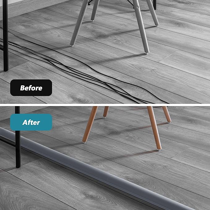 Cord Cover 6.6ft(2xL3.3Ft), Large Capacity Gray PVC Cord Hider - Hard Floor Wire Cover for Cable Management - 1.8" W x 0.6" H
