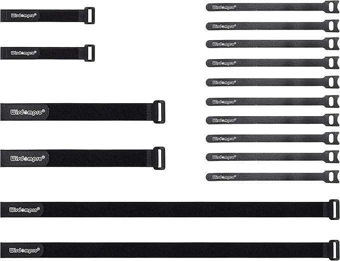 16 Pack Mixed Size Hook and Loop Reusable Fastening Cable Straps Tie by Wisdompro - Reusable, Durable Functional Ties to Keep Your Home, Office, Workspace from Tangled Messes of Cords