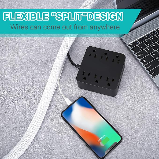 6.6ft - 2/3 inch White Cable Sleeve, Cable Organizer for Desk PC TV Computer, Wire Protector Cable Wrap Cover, Cord Management for Home Office