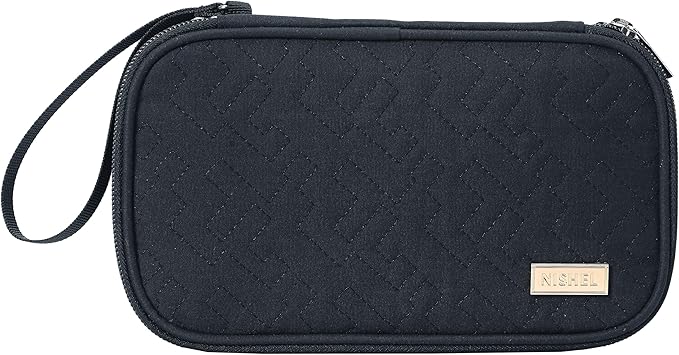 NISHEL Travel Cord Organizer Case, Double Layers Tech Electronic Bag, Essentials for Charger, Cable, Phone, Flash drive, Black