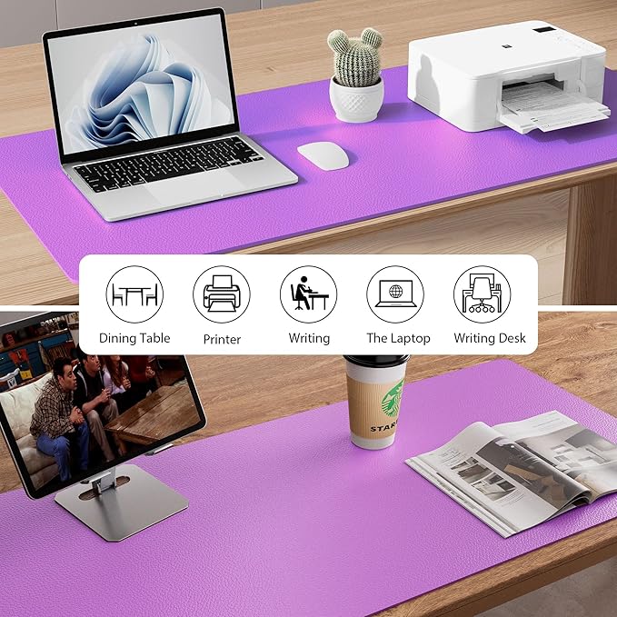 Aothia Leather Desk Pad Protector, Mouse Pad, Office Desk Mat, Non-Slip PU Leather Desk Blotter, Laptop Desk Pad, Waterproof Desk Writing Pad for Office and Home (23.6" x 13.7", Iris Violet)