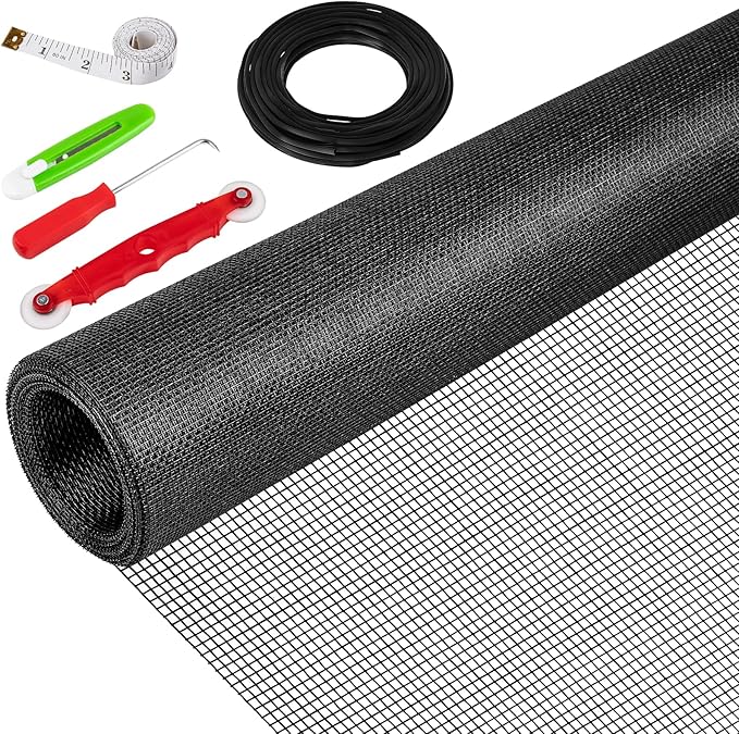 48"X236" Window Screen Replacement Kit, 6 in 1 Window Screen Door Repair Kit, Replacement Window Screens, Fiberglass Patio Screen Mesh for Porch Sliding Door, Rolling Tool Hook Spline Cutter Ruler