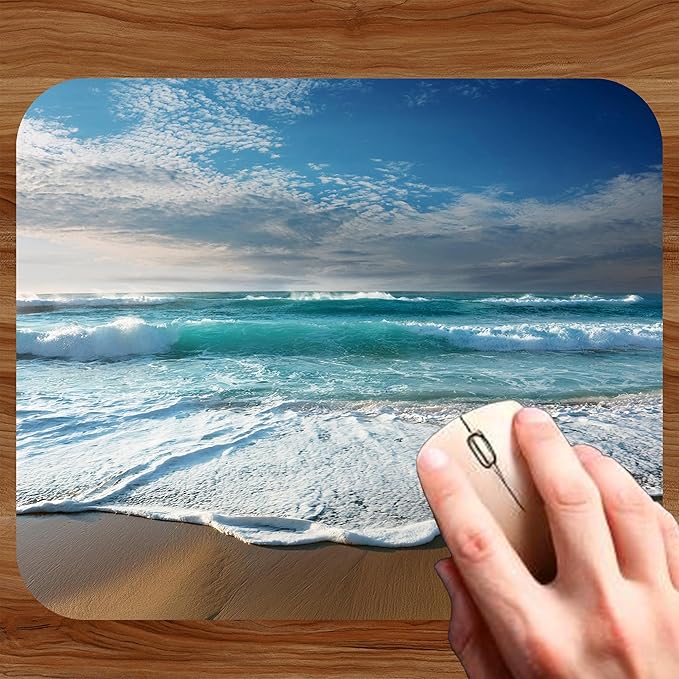 Coastal Shoreline Waves Sandy Beach Theme Mouse Pad Mat Mousepad for Desk Computer Laptop PC Gaming Home or Office Gift (Beach MP35)