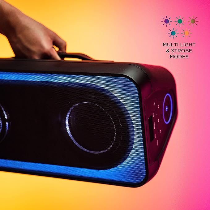 Altec Lansing Shockwave 200 Wireless Party Speaker 180W Bluetooth Speaker with a Long Lasting 12 Hour Battery, Multi LED Party Modes, Multiple bass Boost Modes, Party Sync, AM/FM Radio