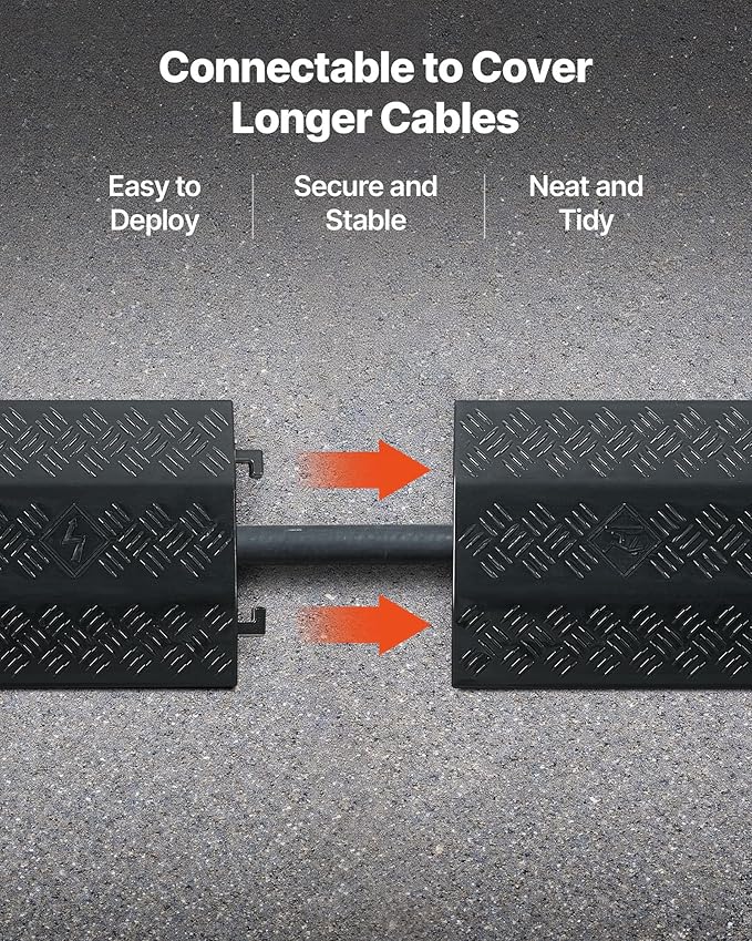 VEVOR 3 Pack Drop Over Cable Cover, 2 Channel Heavy Duty Cable Hose Protector Ramp, 38.3'' Floor Cord Cover, 17,500 lbs/Axle Load Capacity, for Traffic Areas, Indoor, Outdoor, Home, Office, Warehouse