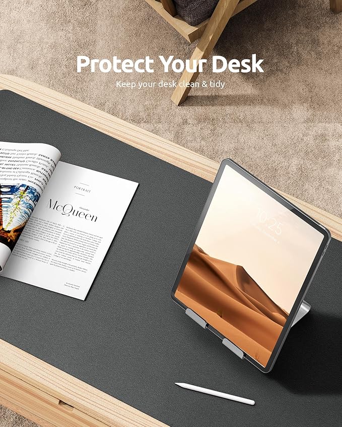 YSAGi Leather Desk Protector, Office Mat, Large Mouse Mat, Non-Slip PU Leather Blotter, Laptop Pad, Waterproof Writing Pad for Office and Home (Dark Grey, 31.5" x 15.8")