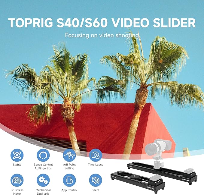 Accsoon Toprig 24inch/60cm Motorized Camera Slider, Bluetooth Video Slider with Button/APP Control, Time-Lapse/Loop Mode, Speed Knob, 120° Panoramic Shooting, Compatible with GoPro, Camera, DSLR