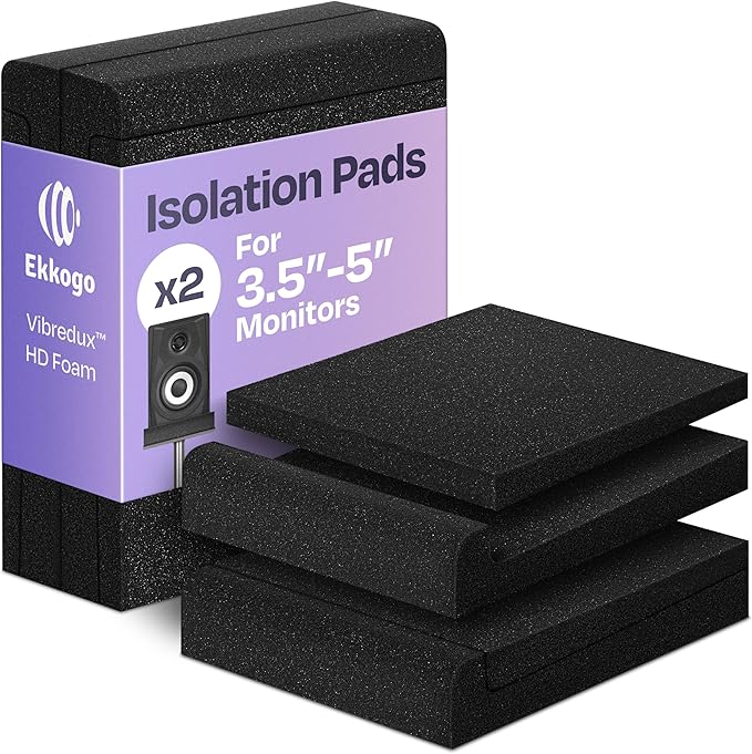 Studio Monitor Isolation Pads Premium Acoustic Foam for 3-4.5 Inch Speakers with Vibredux HD Foam for Superior Isolation, Black
