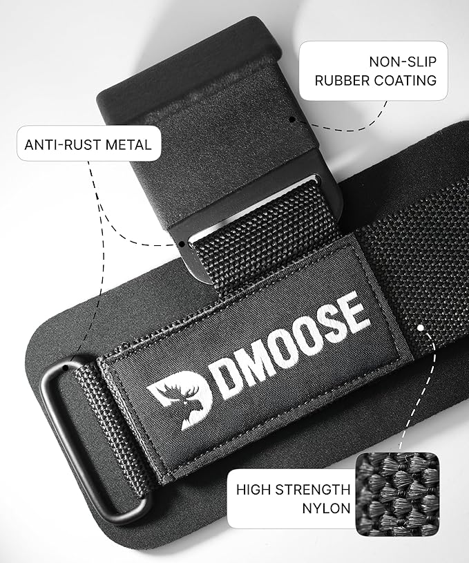 DMoose Fitness Weight Lifting Hooks (Pair) for Deadlifts, Pull Ups, Rows & Shrugs - Anti-Rip Nylon Strap Hand Grips with Thick Wrist Padding - Heavy Duty Wrist Straps for Weightlifting & Gym Workouts