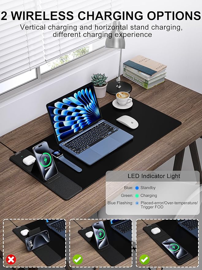 TopMade Mouse Pad with 15W Wireless Charging & Phone Holder, 31.5" x 15.75" XXL Large Desk Pad, Waterproof Gaming Mousepad Home Office Desk Mat (Includes 20W PD Power Adapter & 6.56ft Woven Cable)
