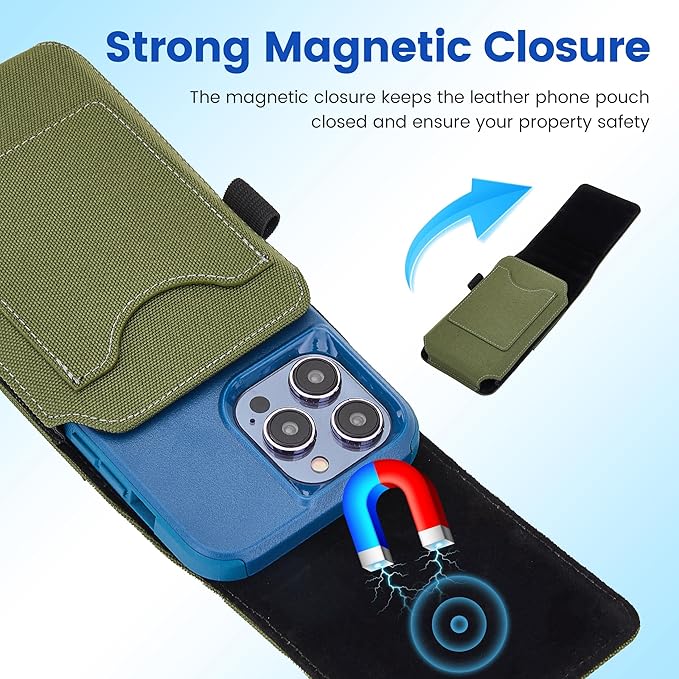 BECPLT for iPhone 17 Pro Max Air 16/15/14/13/12/11 Pro Max Nylon Cell Phone Pouch Holster Case with Belt Clip Cover Holder for Galaxy S25+ S24+ S23+ S22+ S21+ (Green)