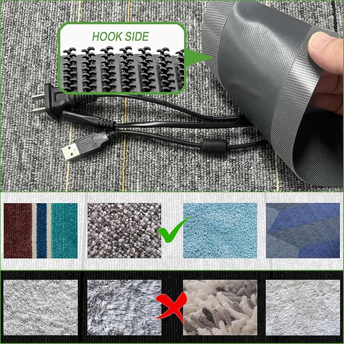 Floor Cable Covers - 10ft Oxford Fabric Cord Protector with Adhesive Hook & Loop,Waterproof Wire Storage Sleeve for Any Floor Surface,Durable Cable Management to Prevent Tripping Hazards (Gray, 10ft)
