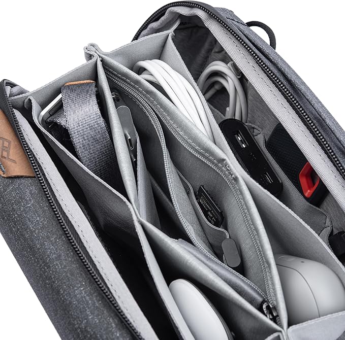 Peak Design Tech Pouch, Charcoal, Electronics Organizer for Travel or Everyday Carry, Origami-Style Storage, Cable Pass-Through, Weatherproof Recycled Nylon, Gear Carry Bag for Men and Women