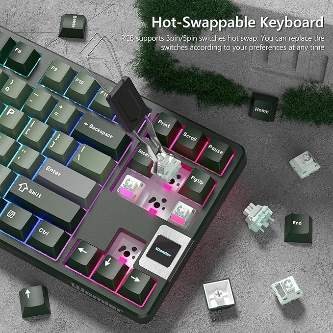 QK87 75% Keyboard with Multimedia Screen, QMK/VIA Wireless Gaming Keyboard, Creamy Mechanical Key Board,3-Mode RGB Custom Gasket Hot Swappable for Windows&Mac, POM Linear Switch-Gray Green