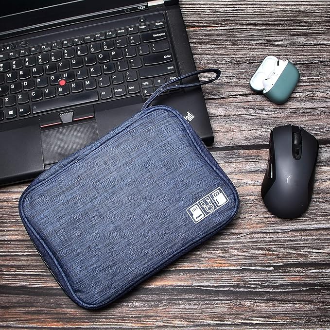 SELLYFELLY Travel Electronics Organizer Portable Cable Organizer Bag for Storage Electronic Accessories Case for Cord,Phone,Charger,Flash Drive (Navy Blue)