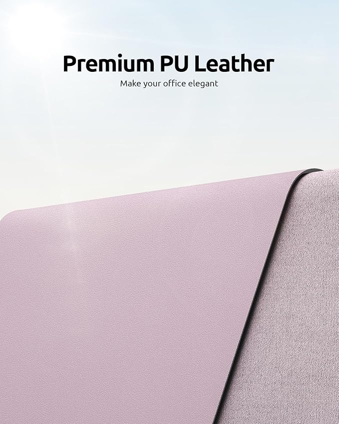 YSAGi Leather Desk Pad Protector, Office Desk Mat, Large Mouse Pad, Non-Slip PU Leather Desk Blotter, Laptop Desk Pad, Waterproof Desk Writing Pad for Office and Home (Grayish Lavender, 23.6" x 13.8")